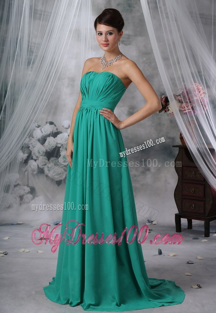 Ruched Decorate Empire Turquoise Strapless Plus Size Prom Dress