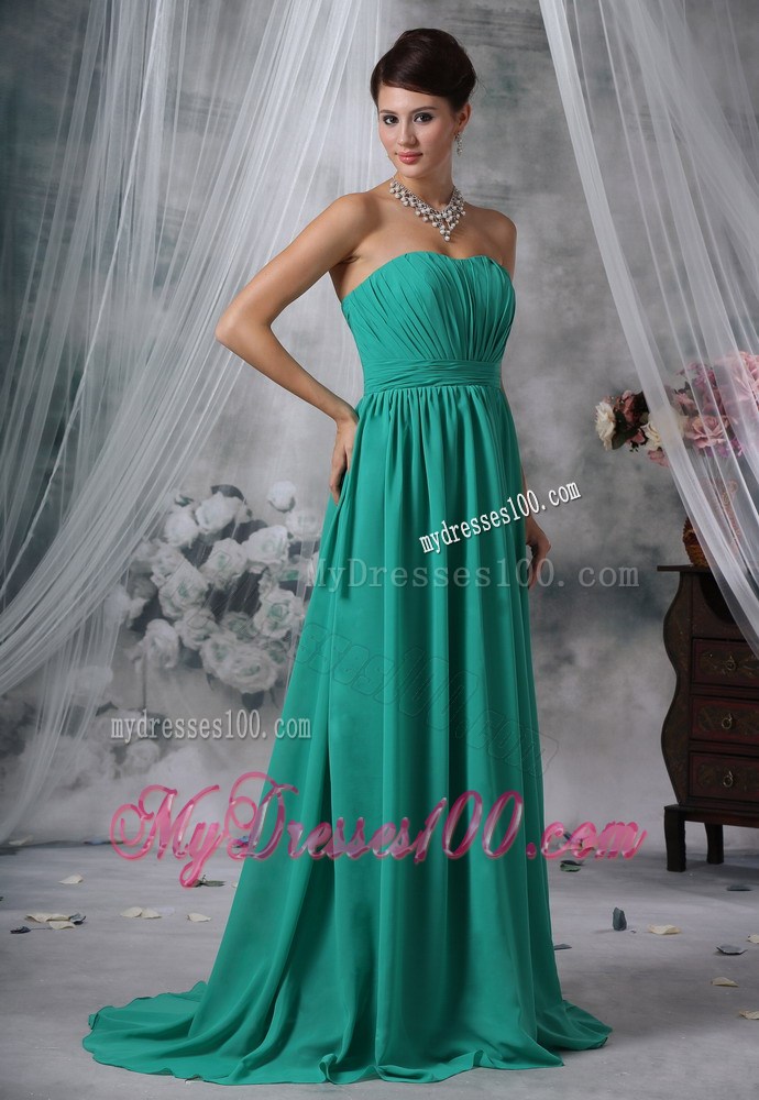 Ruched Decorate Empire Turquoise Strapless Plus Size Prom Dress