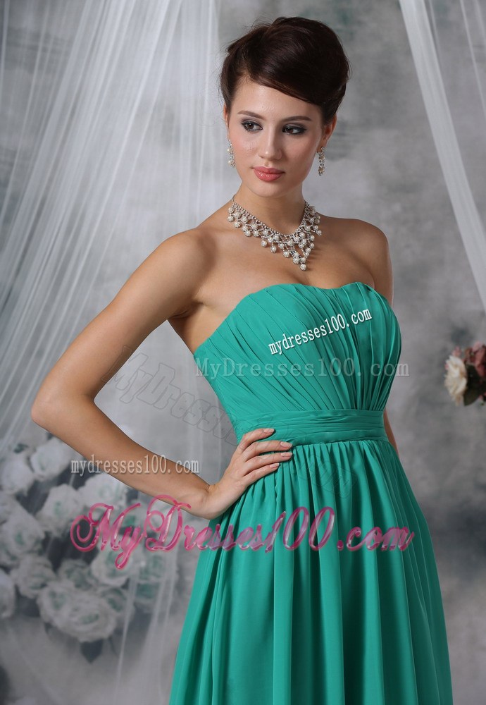 Ruched Decorate Empire Turquoise Strapless Plus Size Prom Dress