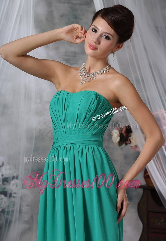 Ruched Decorate Empire Turquoise Strapless Plus Size Prom Dress