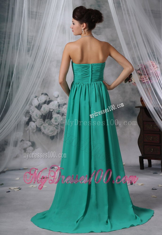 Ruched Decorate Empire Turquoise Strapless Plus Size Prom Dress