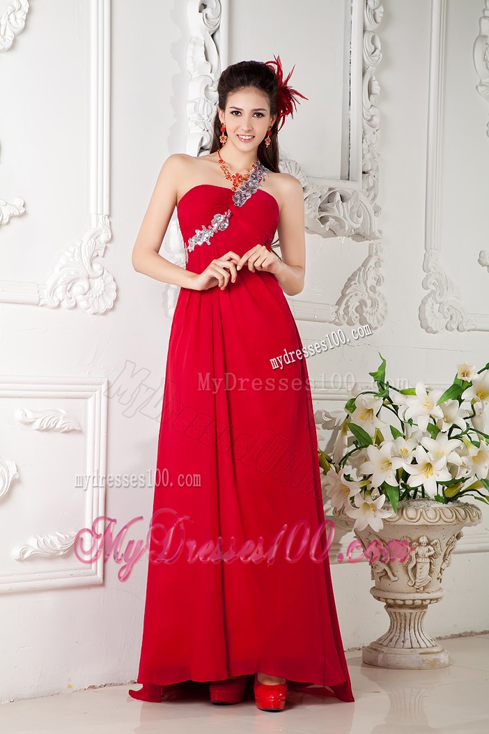 Red Empire Appliques One Shoulder Prom Evening Dress for Customize