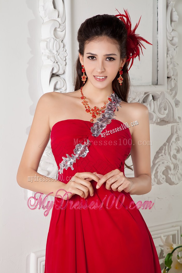 Red Empire Appliques One Shoulder Prom Evening Dress for Customize