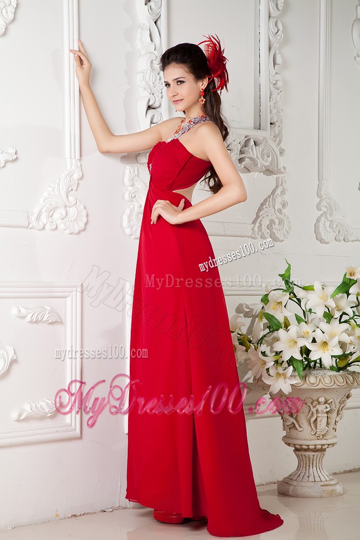 Red Empire Appliques One Shoulder Prom Evening Dress for Customize