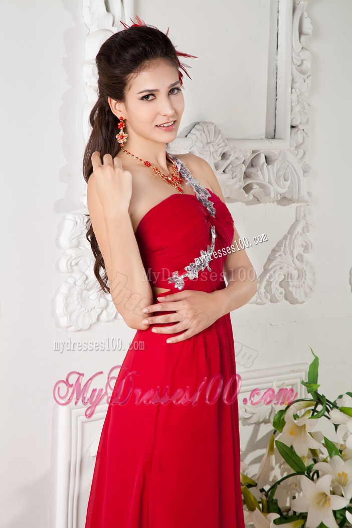 Red Empire Appliques One Shoulder Prom Evening Dress for Customize