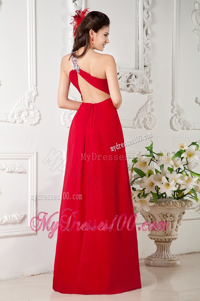 Red Empire Appliques One Shoulder Prom Evening Dress for Customize