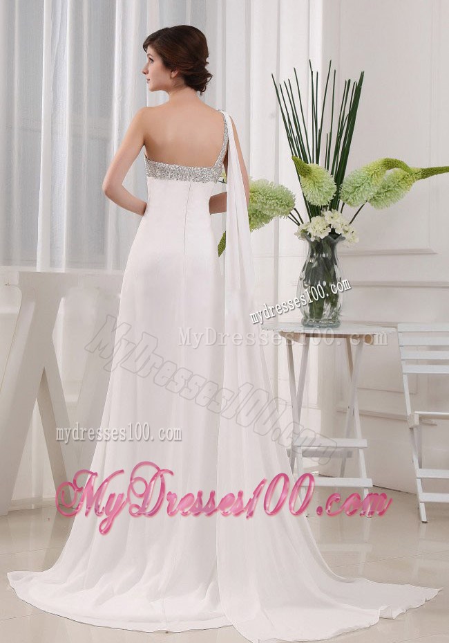 Pretty High Slit and Beading Column Prom Dress With One Shoulder