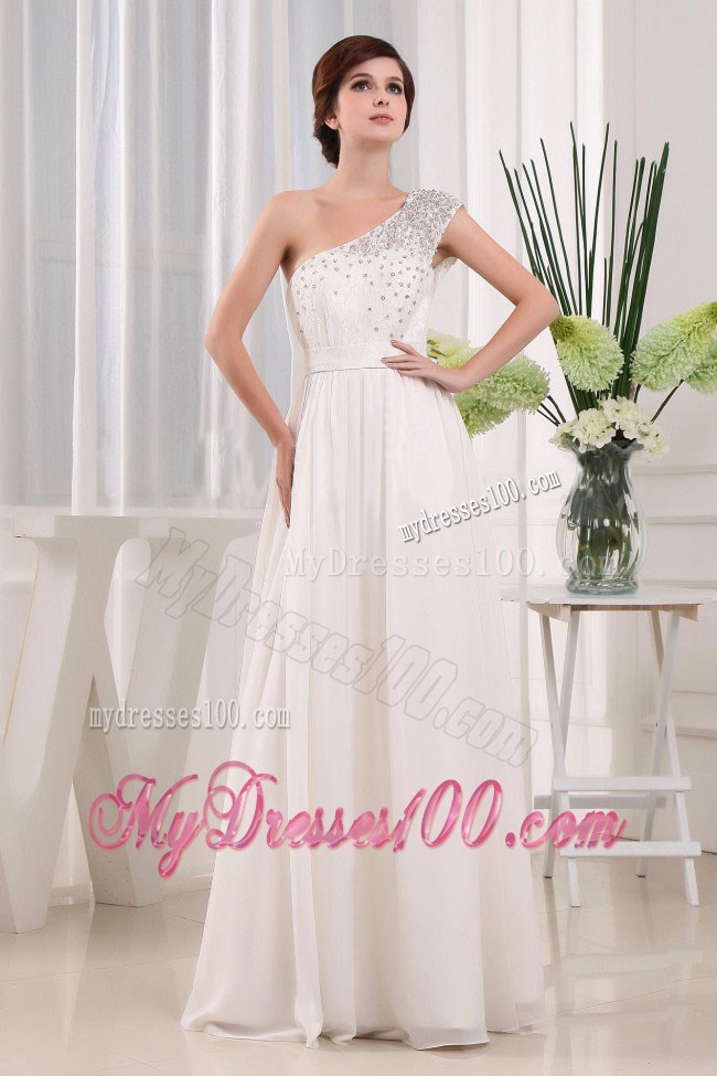 Pretty White One Shoulder Beading Prom Celebrity Dress In 2013