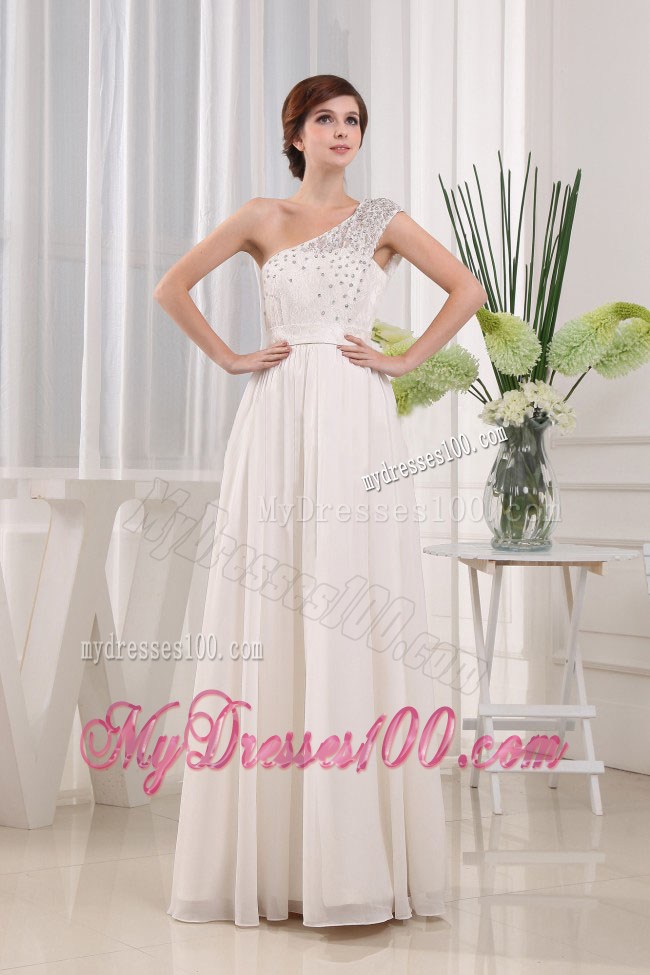 Pretty White One Shoulder Beading Prom Celebrity Dress In 2013
