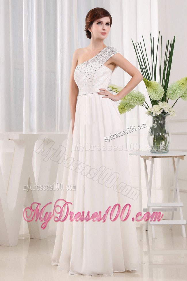 Pretty White One Shoulder Beading Prom Celebrity Dress In 2013