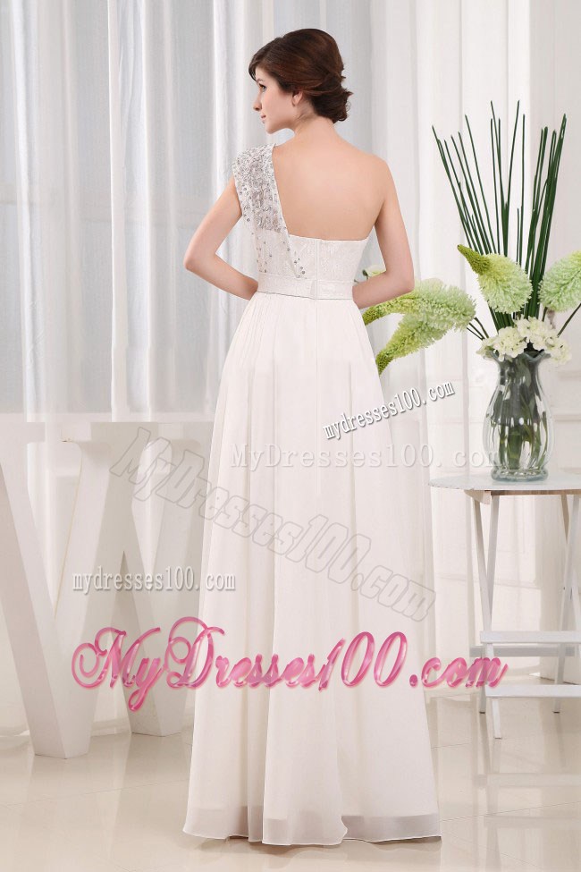 Pretty White One Shoulder Beading Prom Celebrity Dress In 2013