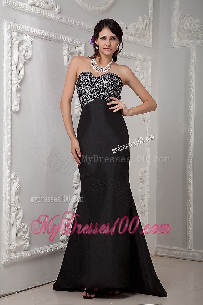 Cheap Black Column Sweetheart Beading Brush Train Prom Dress