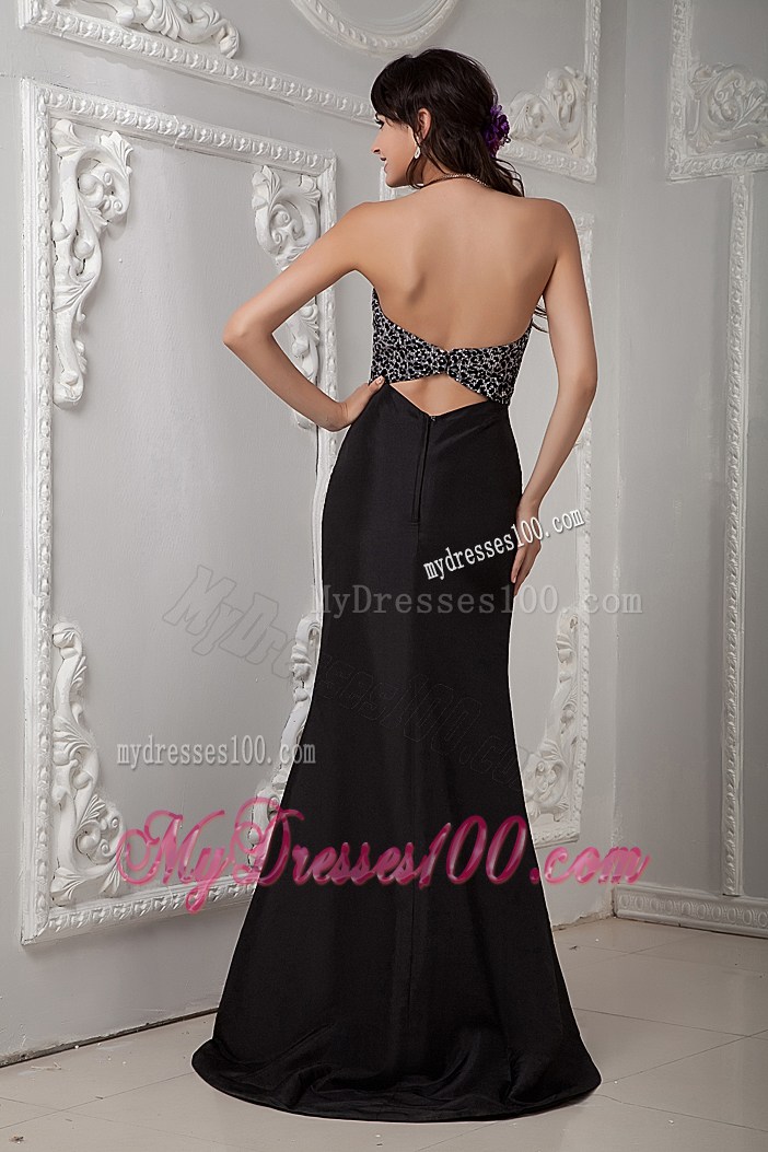 Cheap Black Column Sweetheart Beading Brush Train Prom Dress