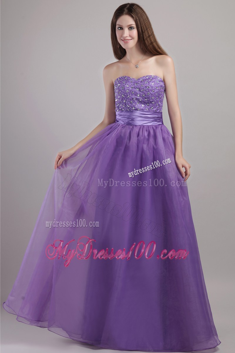 Purple Empire Sweetheart Beading Long Prom Pageant Dress