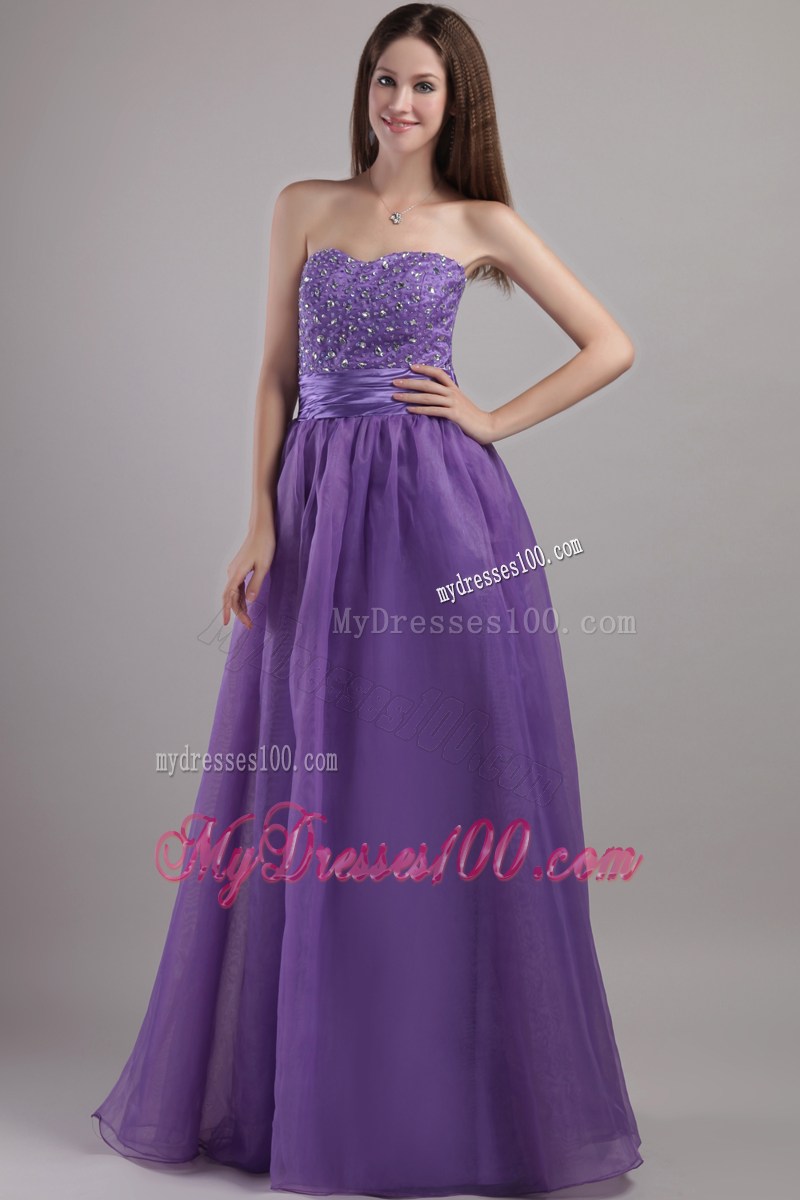 Purple Empire Sweetheart Beading Long Prom Pageant Dress