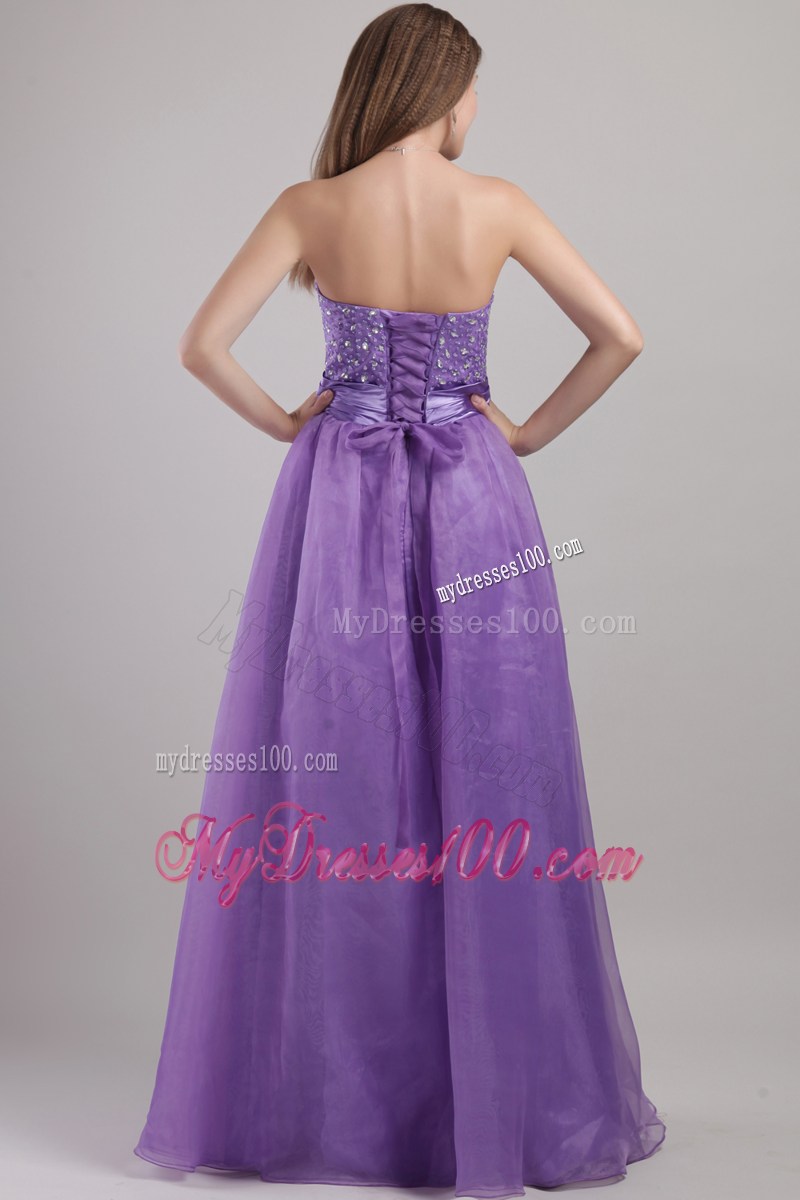 Purple Empire Sweetheart Beading Long Prom Pageant Dress