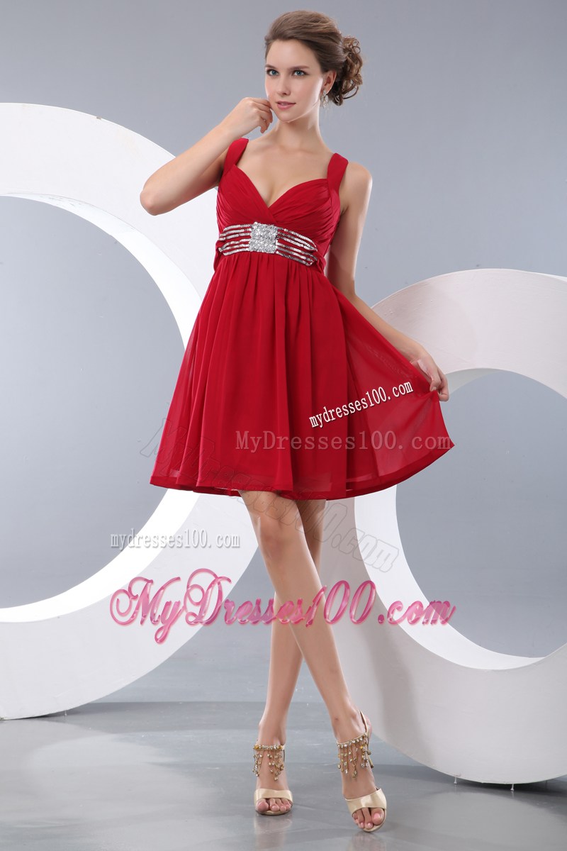 Red Empire Straps Mini-length Sequins Prom Homecoming Dress