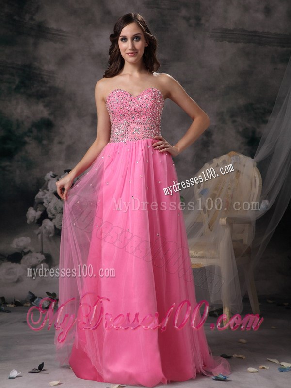 Elegant Rose Pink Empire Beaded Decorate Sweetheart Prom Dress