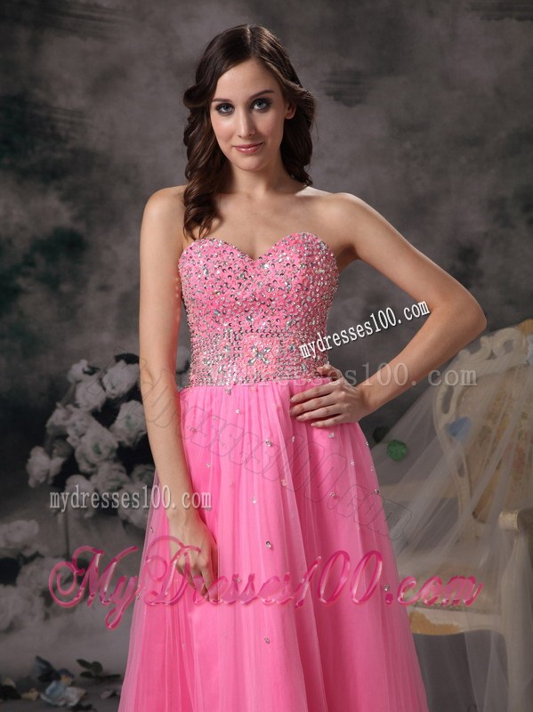Elegant Rose Pink Empire Beaded Decorate Sweetheart Prom Dress