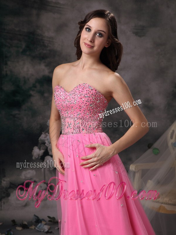 Elegant Rose Pink Empire Beaded Decorate Sweetheart Prom Dress