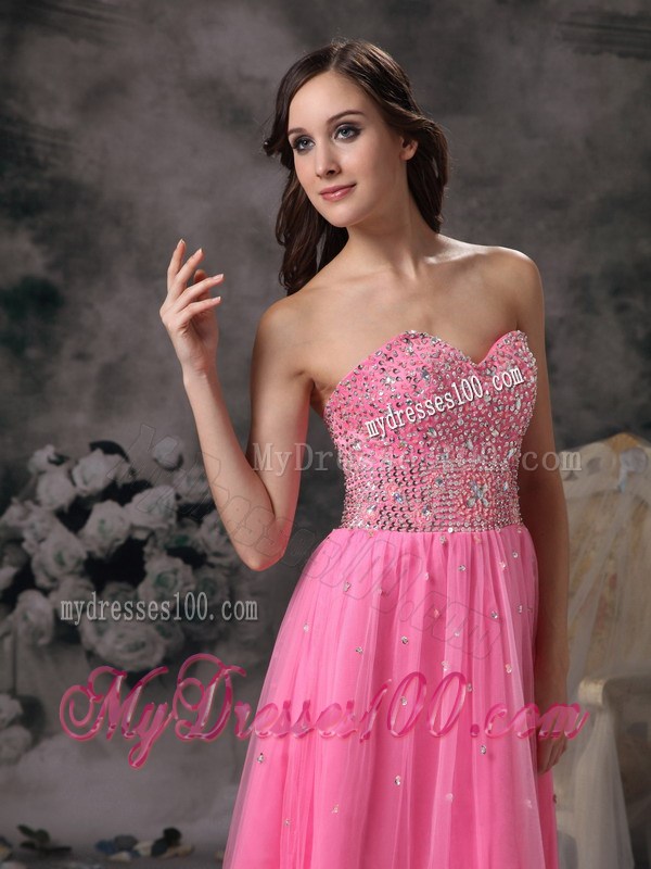 Elegant Rose Pink Empire Beaded Decorate Sweetheart Prom Dress