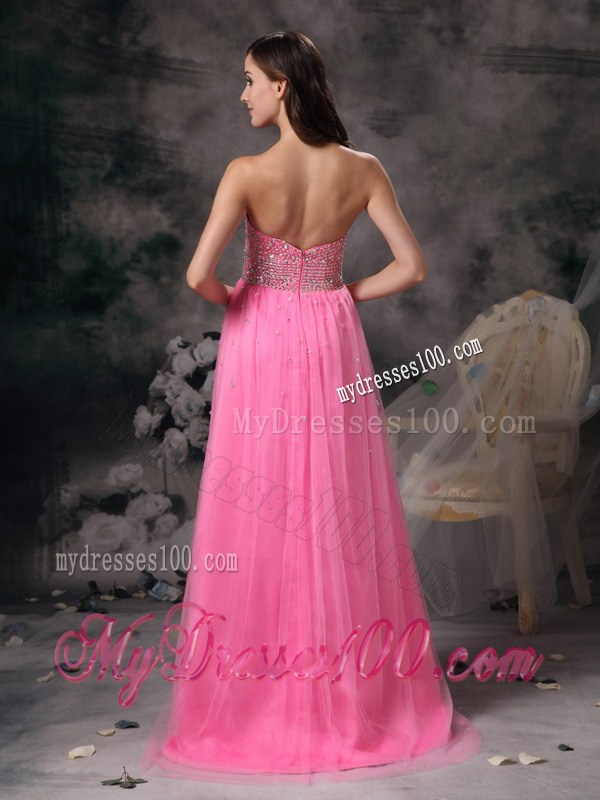 Elegant Rose Pink Empire Beaded Decorate Sweetheart Prom Dress