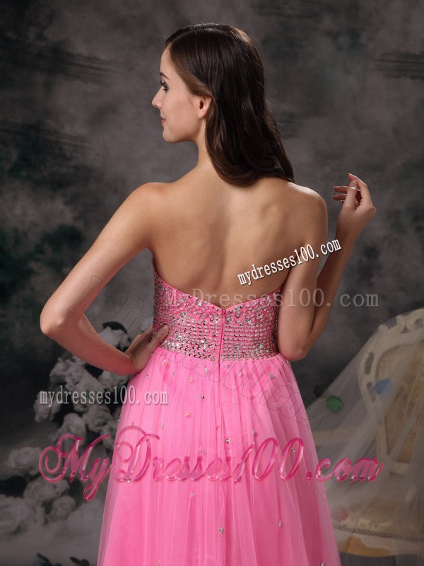 Elegant Rose Pink Empire Beaded Decorate Sweetheart Prom Dress