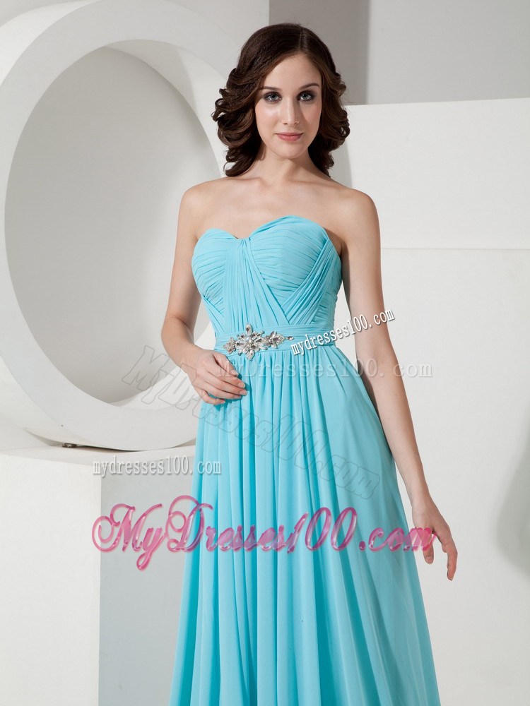 Formal Aqua Blue Sweetheart Beading Prom Dress with Brush Train