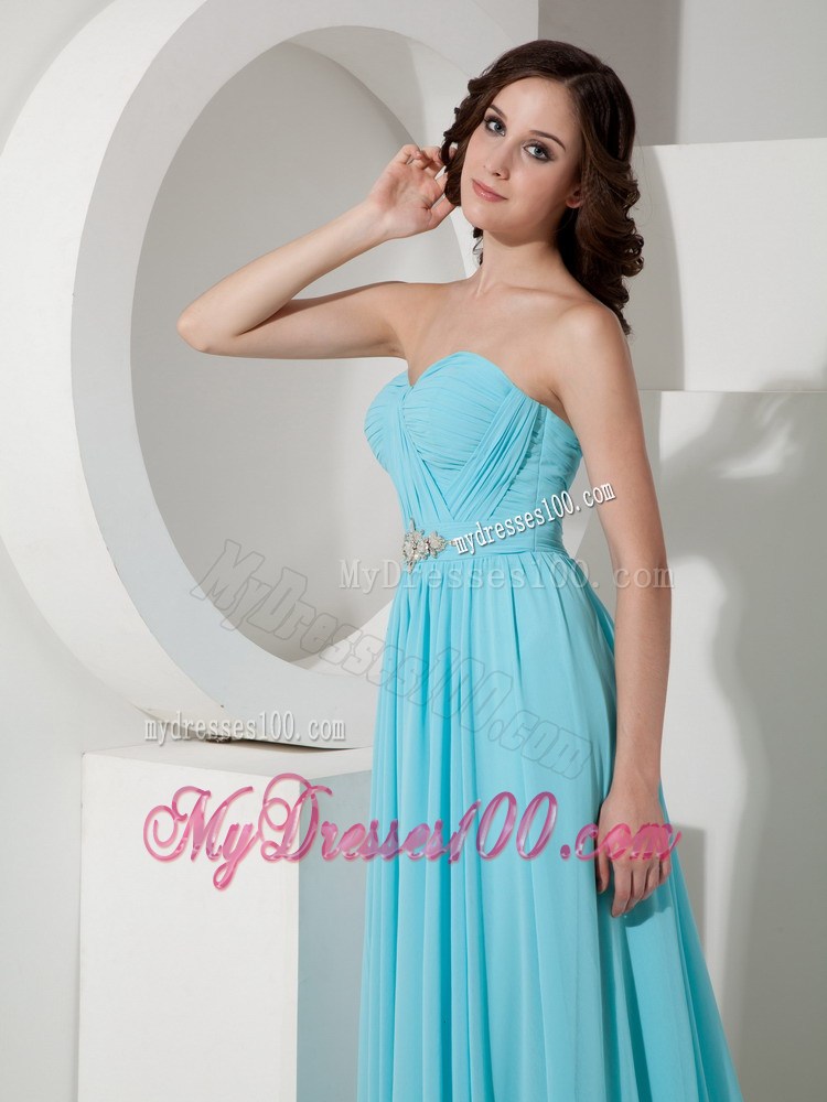 Formal Aqua Blue Sweetheart Beading Prom Dress with Brush Train