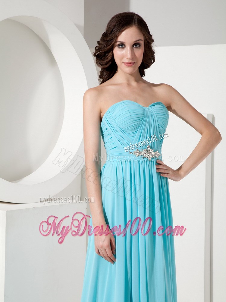 Formal Aqua Blue Sweetheart Beading Prom Dress with Brush Train