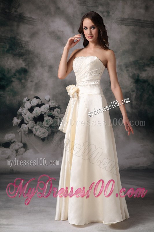 Light Yellow Empire Strapless Beading and Flowers Prom Dress