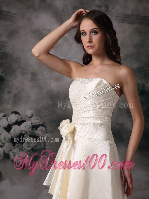 Light Yellow Empire Strapless Beading and Flowers Prom Dress