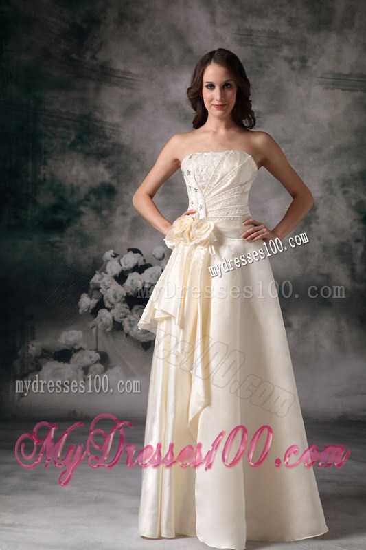 Light Yellow Empire Strapless Beading and Flowers Prom Dress