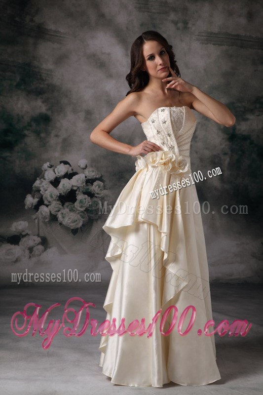 Light Yellow Empire Strapless Beading and Flowers Prom Dress