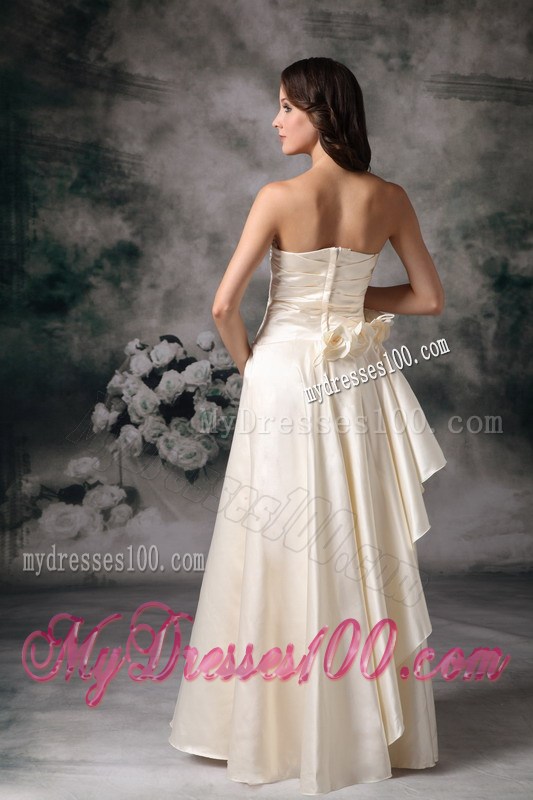 Light Yellow Empire Strapless Beading and Flowers Prom Dress