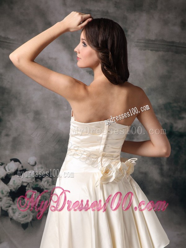 Light Yellow Empire Strapless Beading and Flowers Prom Dress