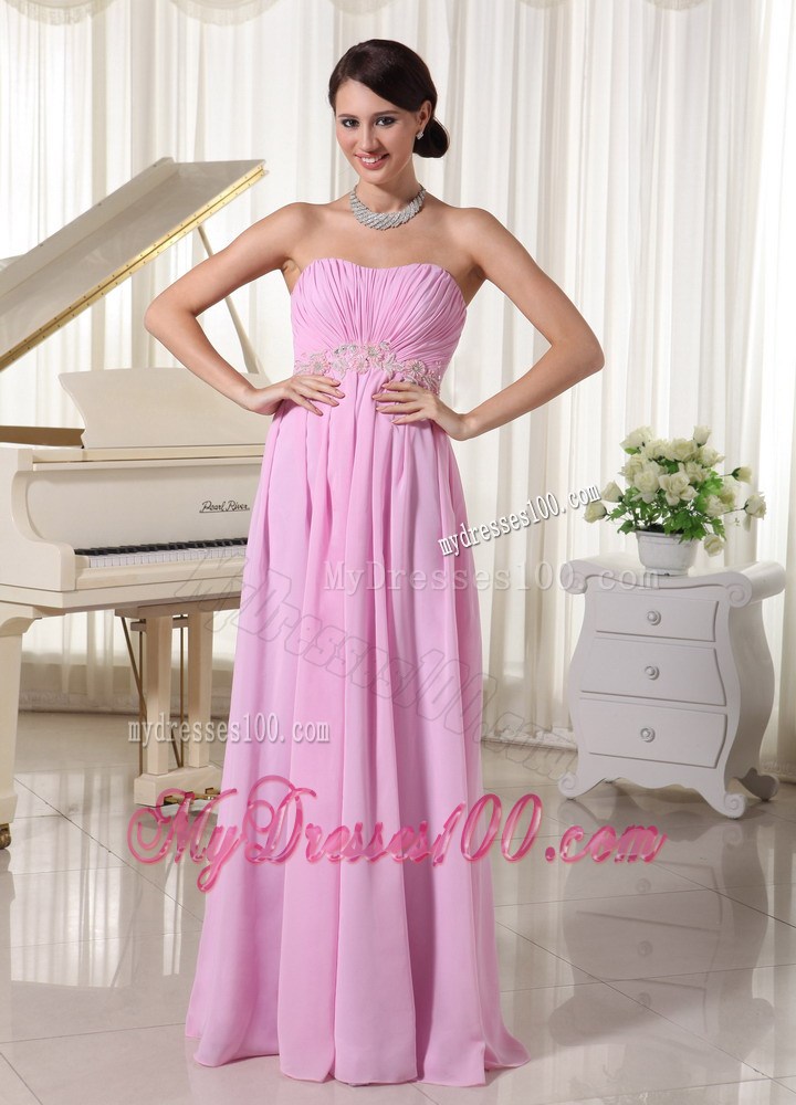 Baby Pink Sweetheart Prom Dress With Appliques Decorate Waist