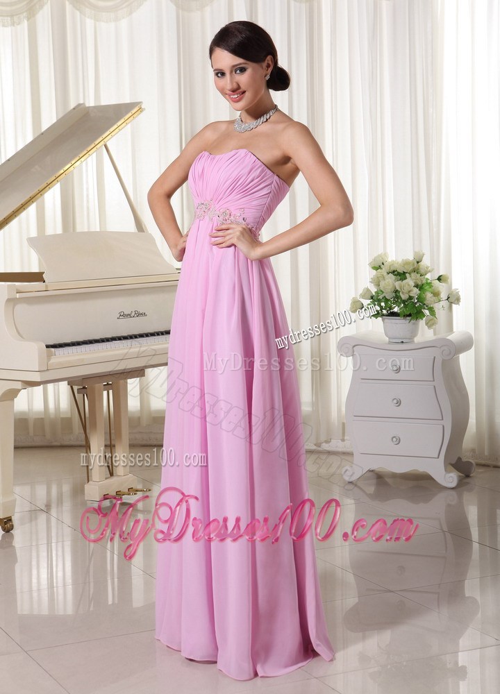 Baby Pink Sweetheart Prom Dress With Appliques Decorate Waist