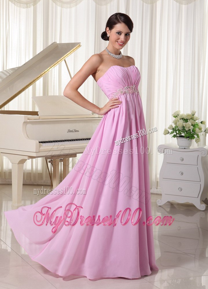 Baby Pink Sweetheart Prom Dress With Appliques Decorate Waist