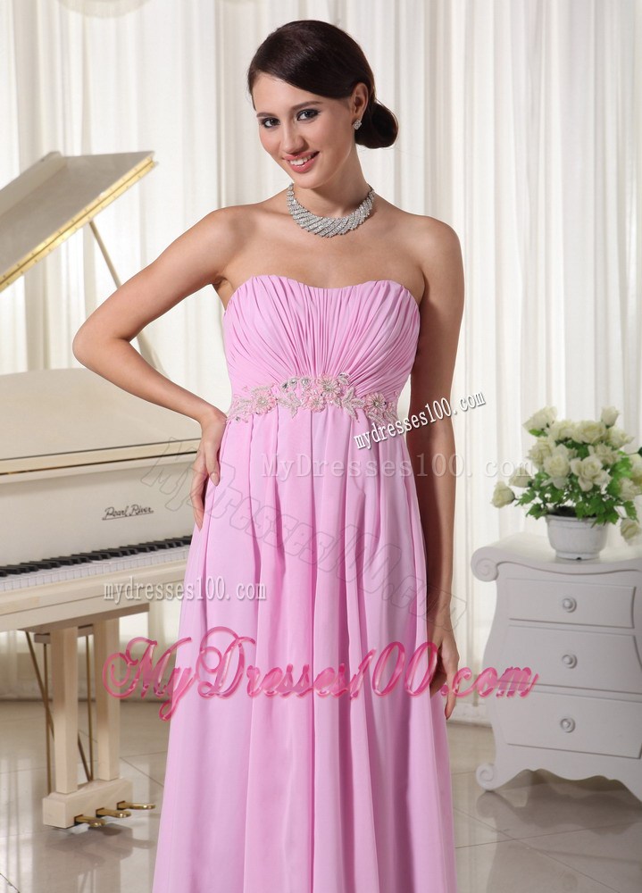 Baby Pink Sweetheart Prom Dress With Appliques Decorate Waist