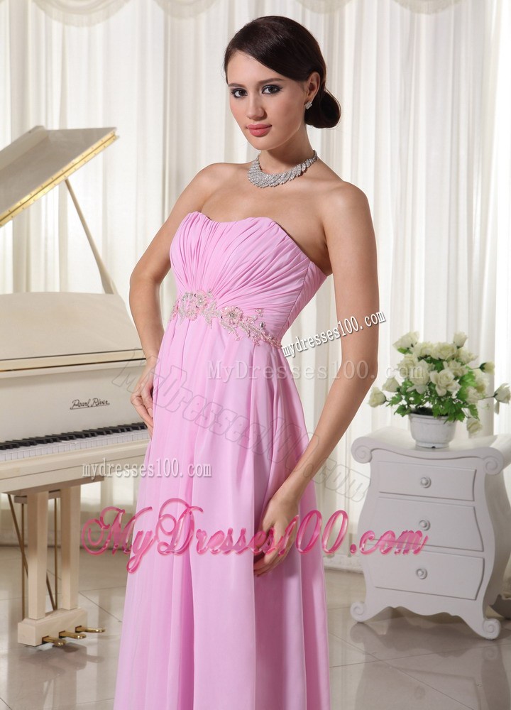 Baby Pink Sweetheart Prom Dress With Appliques Decorate Waist