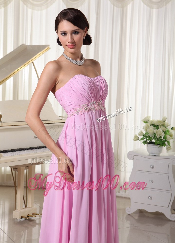 Baby Pink Sweetheart Prom Dress With Appliques Decorate Waist