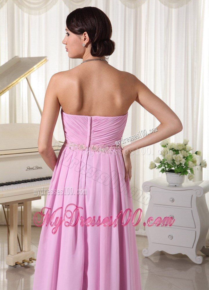 Baby Pink Sweetheart Prom Dress With Appliques Decorate Waist