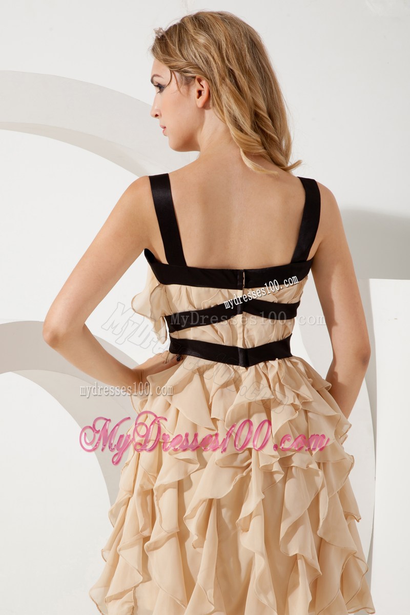 Empire Straps Ruffles Short Prom Party Dress in Champagne