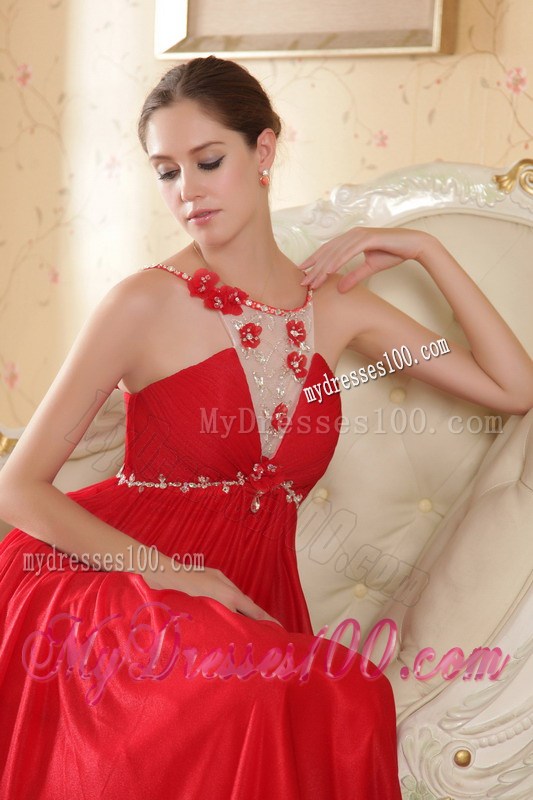 Red Empire Scoop Court Train Beaded Decorate Prom Dress
