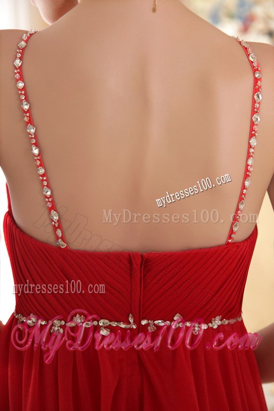 Red Empire Scoop Court Train Beaded Decorate Prom Dress