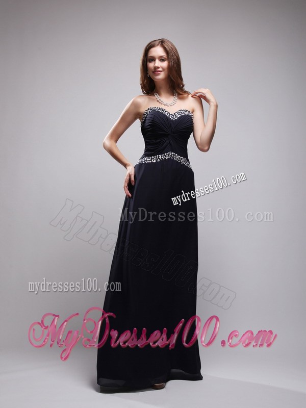 Black Column Sweetheart Floor-length Sequins Prom Evening Dress