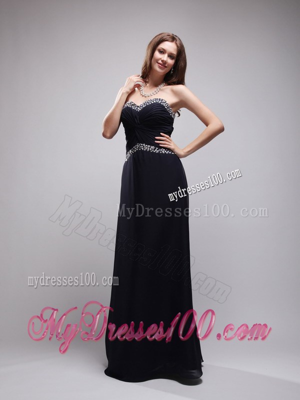 Black Column Sweetheart Floor-length Sequins Prom Evening Dress