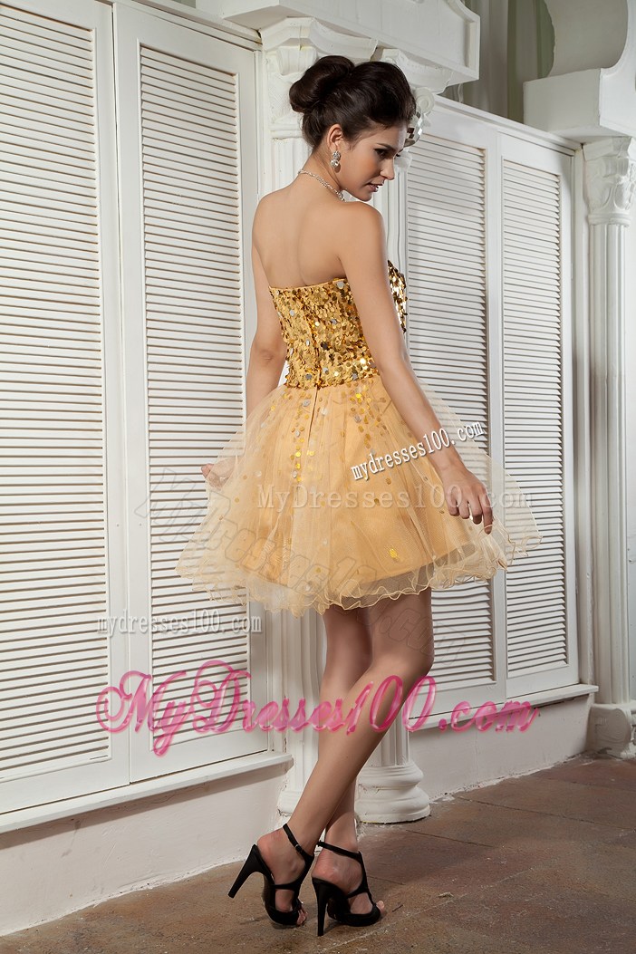Classical Champagne Sweetheart Sequins Mini-length Prom Dress