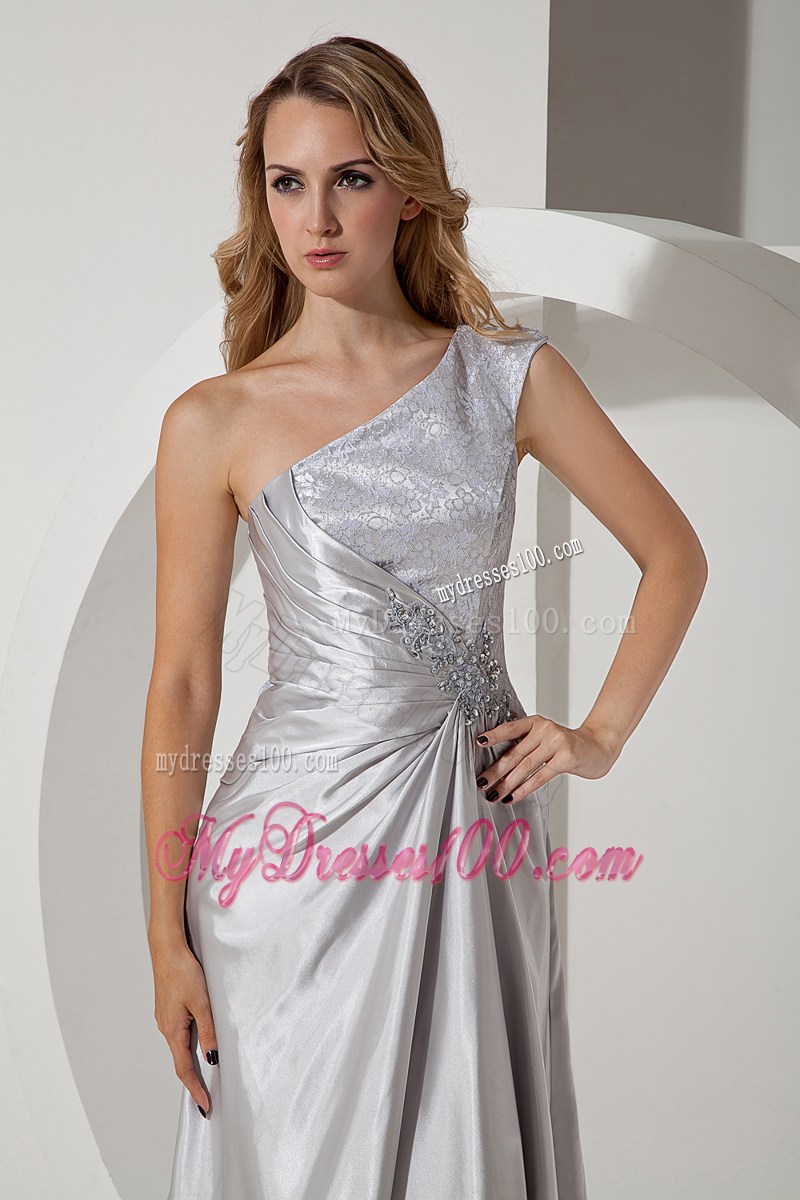 Silver Column One Shoulder Beading Prom Dress in Floor-length